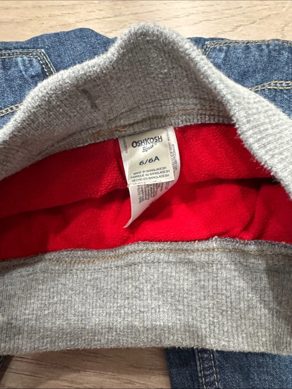 OshKosh B'gosh Dark Blue Denim Pants with Gray Waistband and Red Cuffs